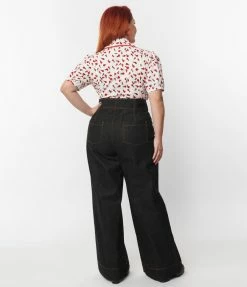 Clothing Smak Parlour Plus Size Black Denim Classic Pocket Wide Leg Pants
