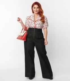 Clothing Smak Parlour Plus Size Black Denim Classic Pocket Wide Leg Pants