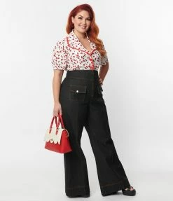 Clothing Smak Parlour Plus Size Black Denim Classic Pocket Wide Leg Pants