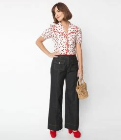 Smak Parlour Black Denim Classic Pocket Wide Leg Pants Clothing