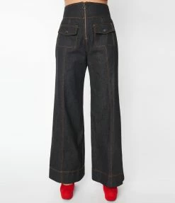 Smak Parlour Black Denim Classic Pocket Wide Leg Pants Clothing