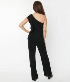Clothing Smak Parlour Black One Shoulder Ruffle Jumpsuit
