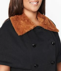 New Arrivals! Smak Parlour Plus Size Black & Brown Fur Collar Coat