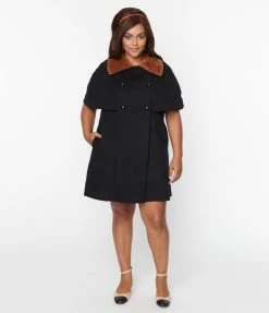 New Arrivals! Smak Parlour Plus Size Black & Brown Fur Collar Coat