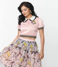 Betty & Veronica X Unique Vintage Light Pink Satin Crop Top New Arrivals!