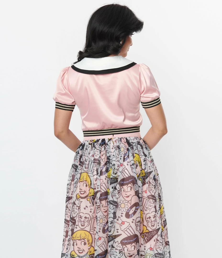 Betty & Veronica X Unique Vintage Light Pink Satin Crop Top New Arrivals!