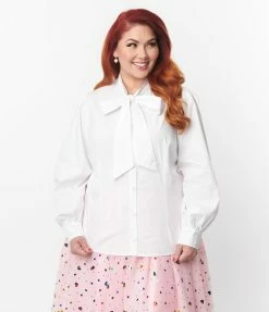 Unique Vintage Plus Size White Gwen Blouse