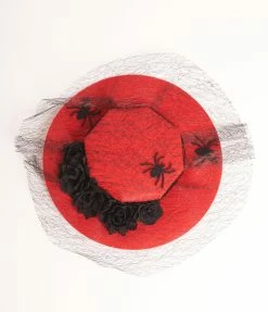 Unique Vintage Red & Black Spider Disc Fascinator