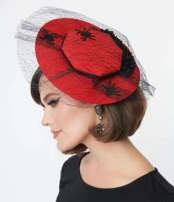 Unique Vintage Red & Black Spider Disc Fascinator