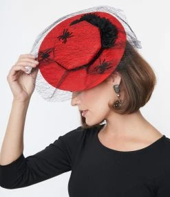 Unique Vintage Red & Black Spider Disc Fascinator