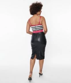 Betty & Veronica X Unique Vintage Black Vegan Leather & Striped Corset Wiggle Dress