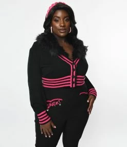 Betty & Veronica X Unique Vintage Plus Size Black & Pink Smack Sweater Cardigan