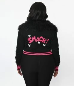 Betty & Veronica X Unique Vintage Plus Size Black & Pink Smack Sweater Cardigan