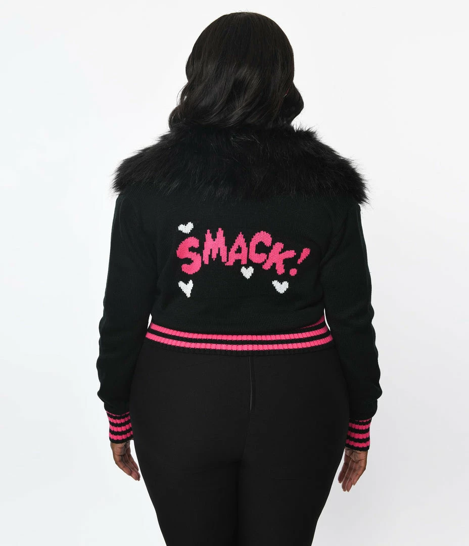 Betty & Veronica X Unique Vintage Plus Size Black & Pink Smack Sweater Cardigan