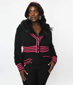 Betty & Veronica X Unique Vintage Plus Size Black & Pink Smack Sweater Cardigan