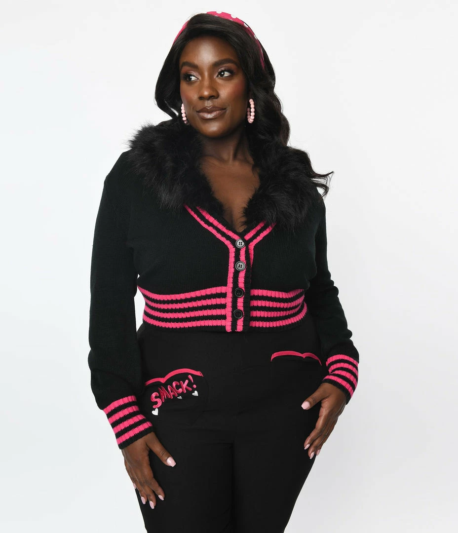 Betty & Veronica X Unique Vintage Plus Size Black & Pink Smack Sweater Cardigan