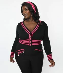 Betty & Veronica X Unique Vintage Plus Size Black & Pink Smack Sweater Cardigan