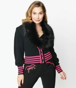 Betty & Veronica X Unique Vintage Black & Pink Smack Sweater Cardigan New Arrivals!