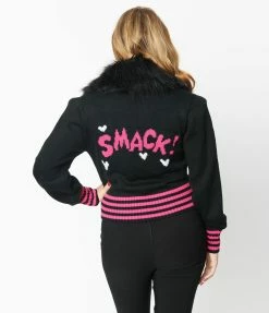 Betty & Veronica X Unique Vintage Black & Pink Smack Sweater Cardigan New Arrivals!