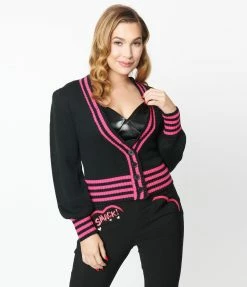 Betty & Veronica X Unique Vintage Black & Pink Smack Sweater Cardigan New Arrivals!
