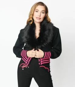 Betty & Veronica X Unique Vintage Black & Pink Smack Sweater Cardigan New Arrivals!