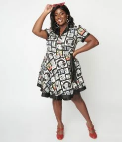 New Arrivals! Betty & Veronica X Unique Vintage Plus Size Comic Collage Print Wrap Dress