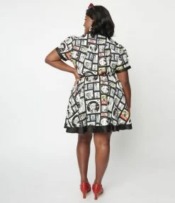 New Arrivals! Betty & Veronica X Unique Vintage Plus Size Comic Collage Print Wrap Dress