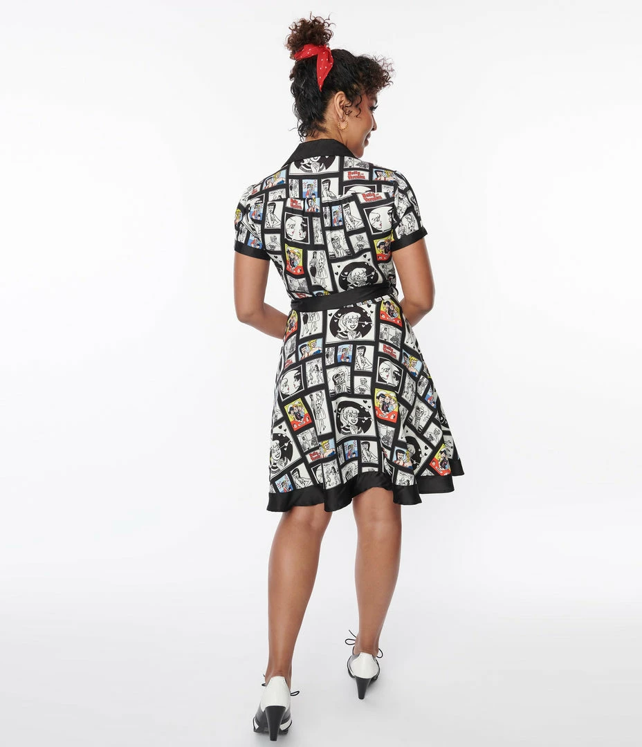 Betty & Veronica X Unique Vintage Comic Collage Print Wrap Dress