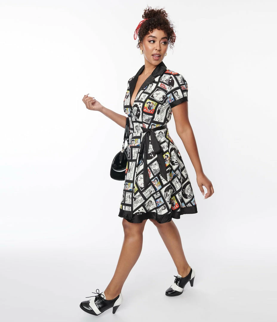 Betty & Veronica X Unique Vintage Comic Collage Print Wrap Dress