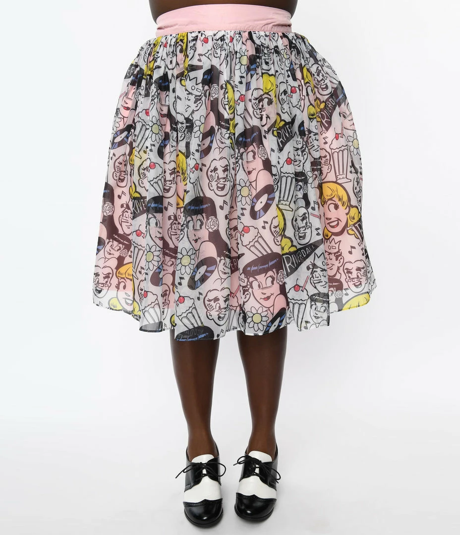 New Arrivals! Betty & Veronica X Unique Vintage Plus Size Riverdale Adventures Print Swing Skirt