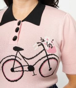 Clothing Unique Vintage Dusty Rose & Bicycle Prim & Pretty Sweater