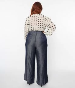 Unique Vintage Plus Size Grey Chambray High Waist Pants