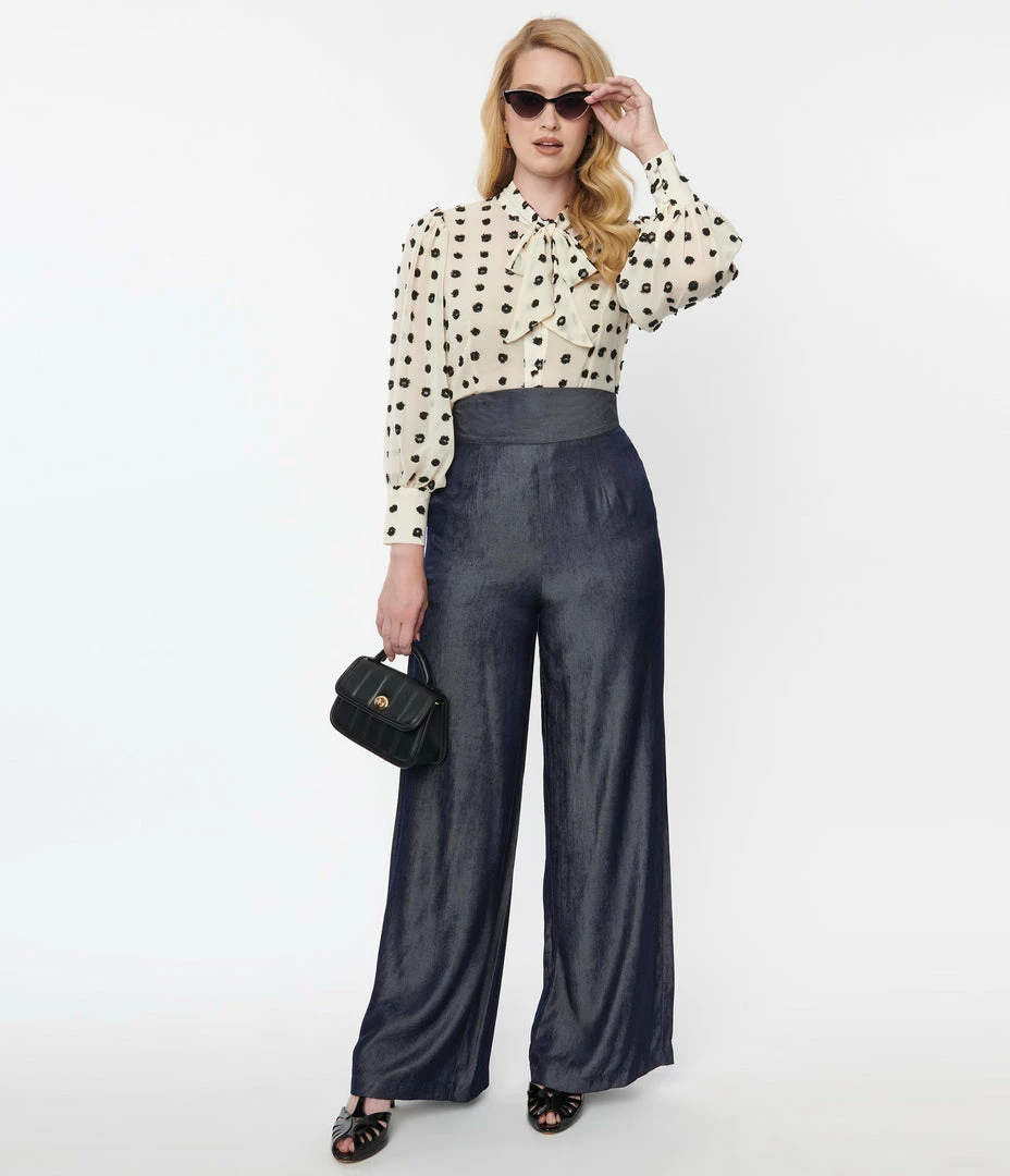 New Arrivals! Unique Vintage Grey Chambray High Waist Pants