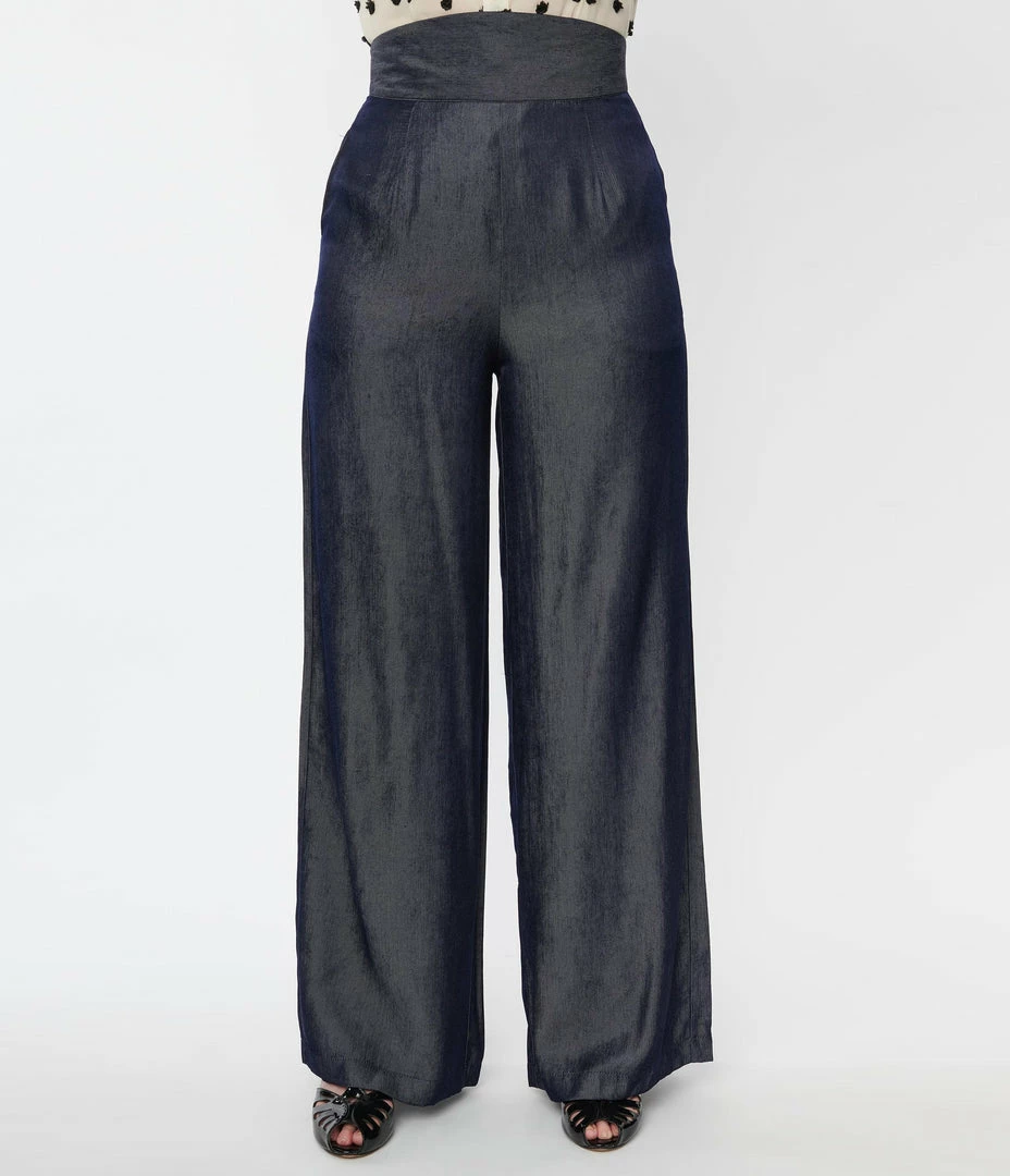 New Arrivals! Unique Vintage Grey Chambray High Waist Pants