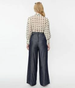 New Arrivals! Unique Vintage Grey Chambray High Waist Pants