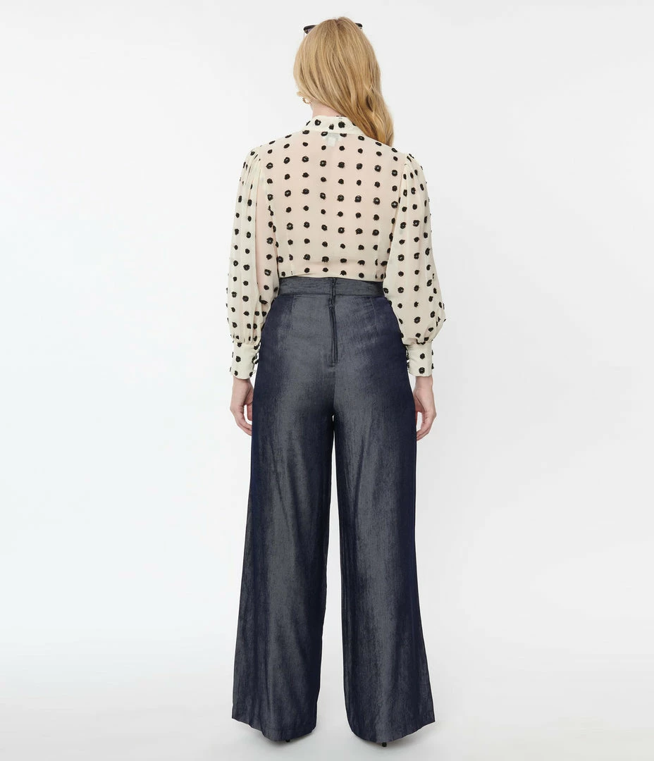 New Arrivals! Unique Vintage Grey Chambray High Waist Pants