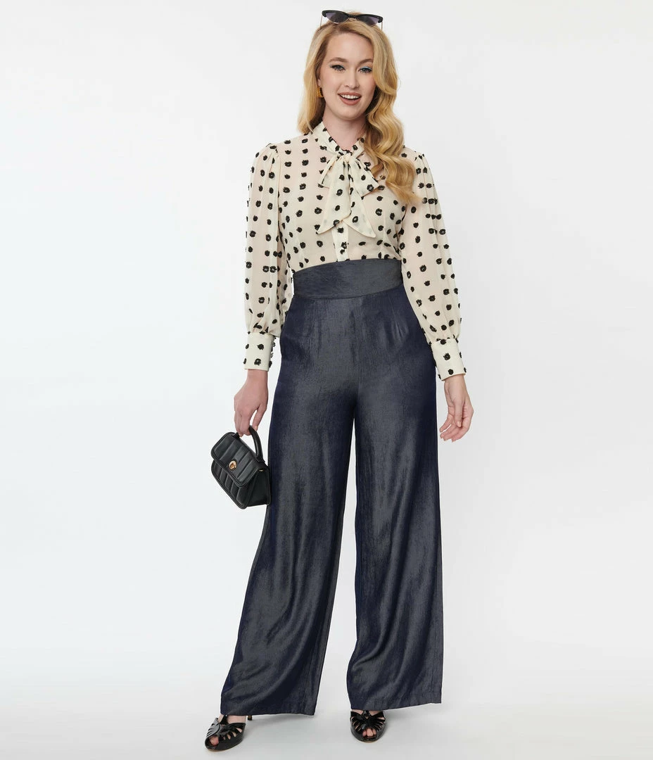 New Arrivals! Unique Vintage Grey Chambray High Waist Pants