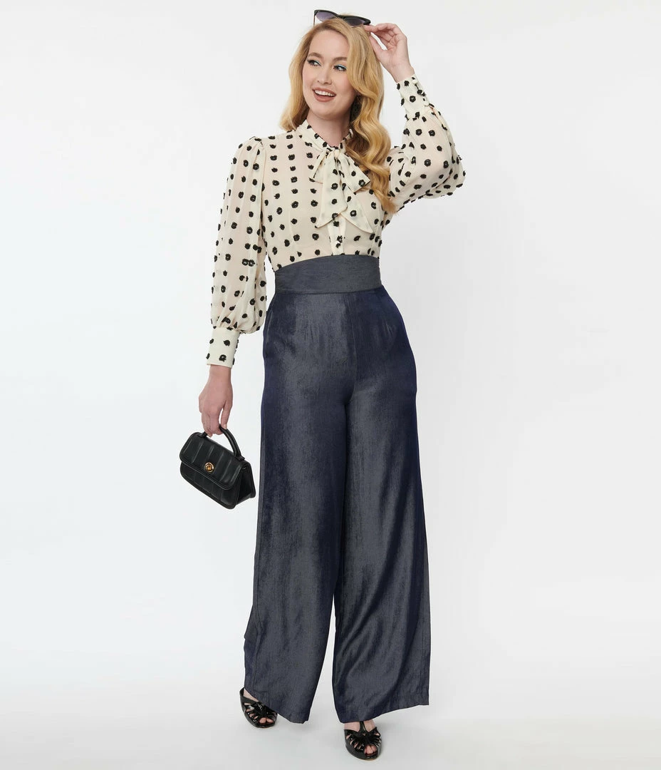 New Arrivals! Unique Vintage Grey Chambray High Waist Pants