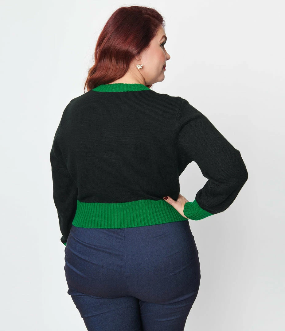 Unique Vintage Plus Size Black & Green Sweet Strawberry Cardigan