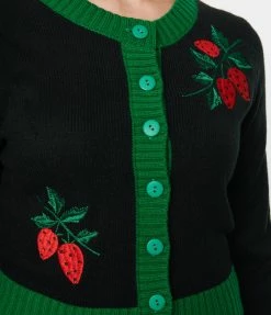 Unique Vintage Black & Green Sweet Strawberry Cardigan New Arrivals!