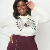 Clothing Unique Vintage Plus Size Cream & Peacock Sweater