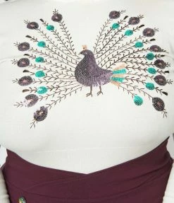 Clothing Unique Vintage Plus Size Cream & Peacock Sweater