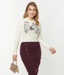 Clothing Unique Vintage Cream & Peacock Sweater