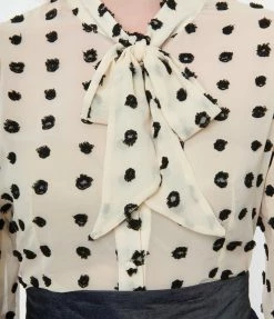 New Arrivals! Unique Vintage Ivory & Black Clip Dot Gwen Blouse