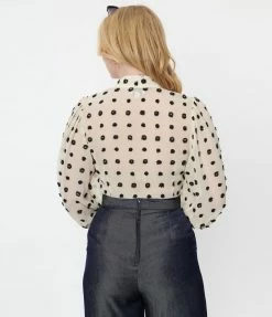 New Arrivals! Unique Vintage Ivory & Black Clip Dot Gwen Blouse
