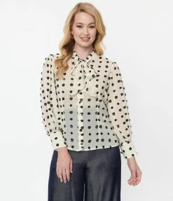 New Arrivals! Unique Vintage Ivory & Black Clip Dot Gwen Blouse