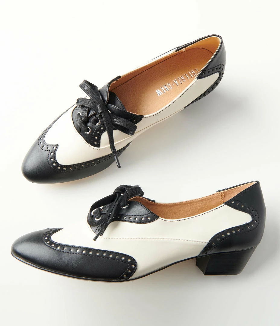 Demfon International (Chelsea Crew) Chelsea Crew Black & White Saddle Shoe Heels