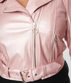New Arrivals! Unique Vintage Plus Size Pink Shimmer Vegan Leather Jacket