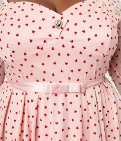 Unique Vintage Plus Size Pink & Red Hearts Lamar Swing Dress