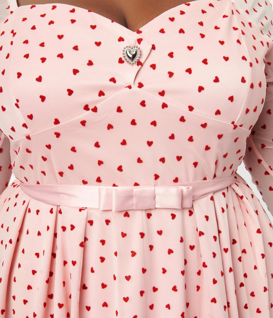 Unique Vintage Plus Size Pink & Red Hearts Lamar Swing Dress